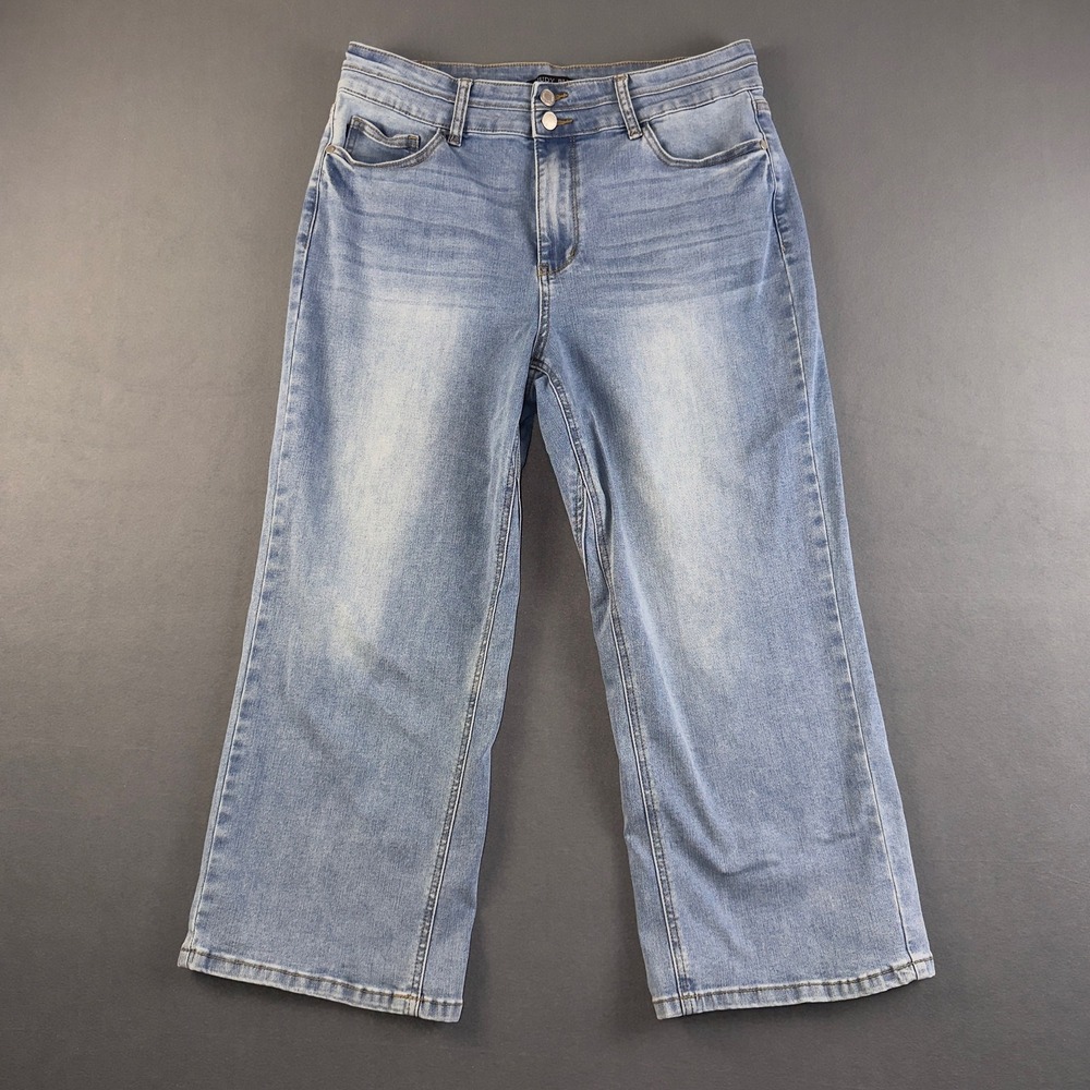 Judy Blue Wide Crop Jeans Medium Wash High Rise Double Button 15/32 JB88616 MD